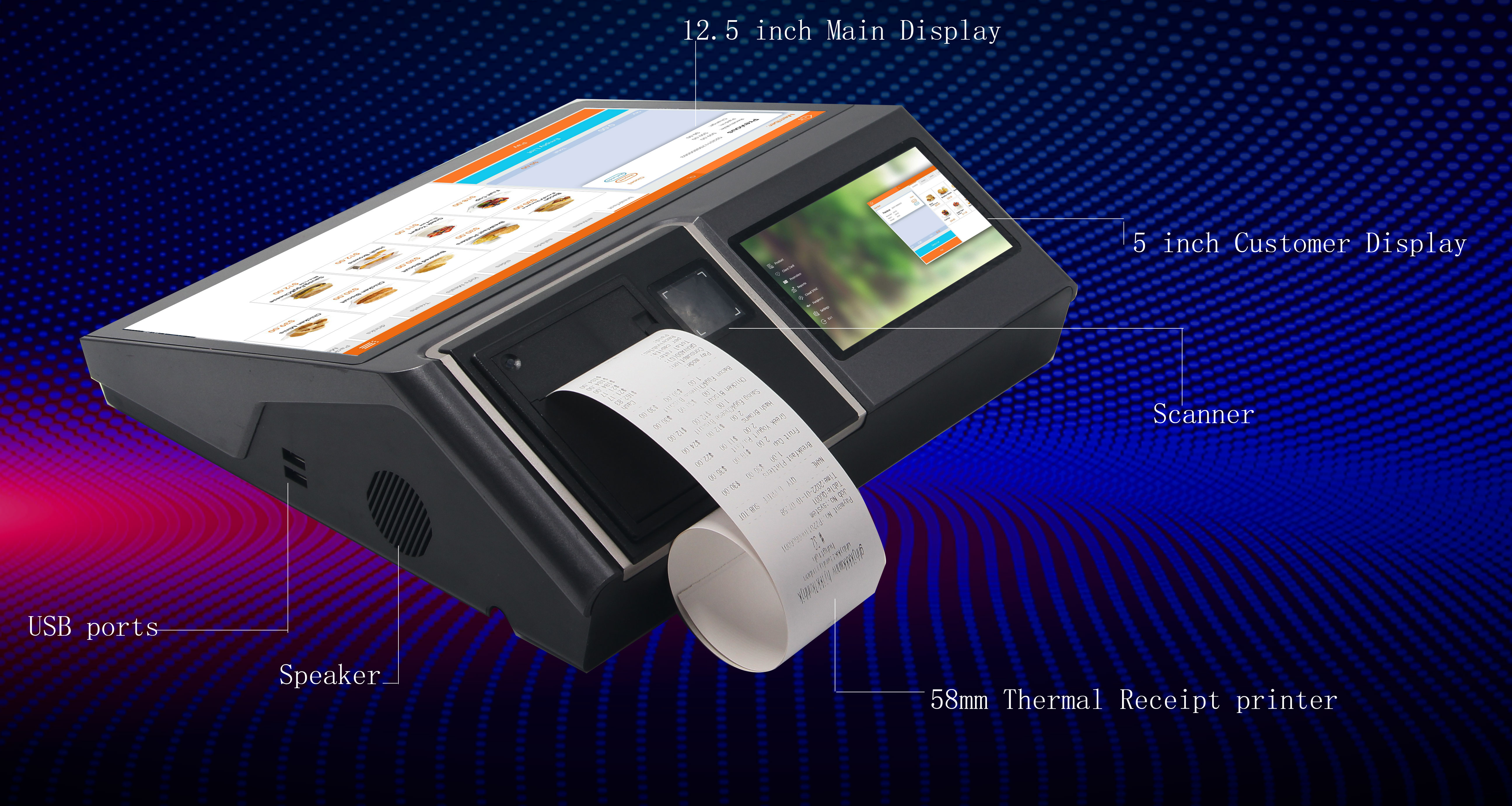 11.6 inch Android POS with Built-in Thermal Printer and 720P Full HD Customer Display