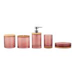 5pcs Modern Bathroom Accessories Set Oval Circle With Natural Wood Top Glass