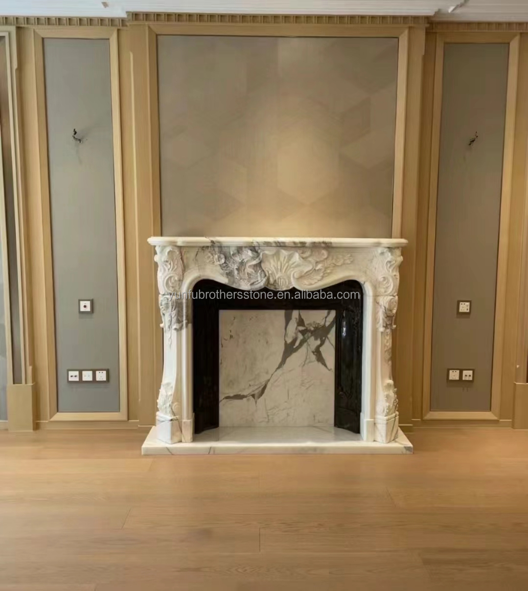 Customized European Style Fireplace Natural Marble for Modern Indoor Living Room