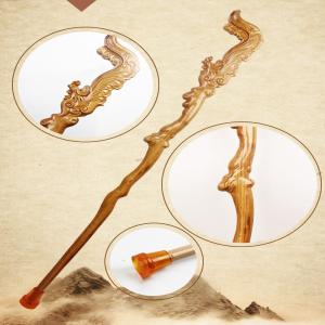 Quality Rubber Tip Hand Carved Wooden Hiking Sticks T Handle wholesale