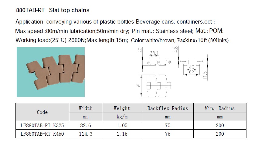 table top conveyor chains LF880TAB-RT-K325