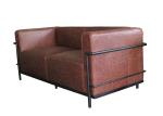 Green Leather 3 Seater Sofa Vintage Leather Sofa With Tube Iron Frame