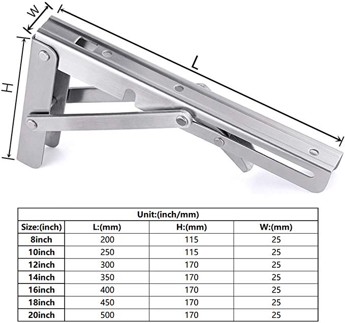White K Shaped Stainless Bracket Folding Floating Shelf Mounting Brackets 1.5mm Thick