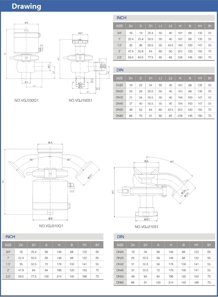 316L DN50 Tank Bottom ss diaphragm valve EPDM Gasket Welding Ends