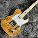 Tele Electric Guitar, Burl Maple Top, Yellow Color, Mahogany Body, Maple