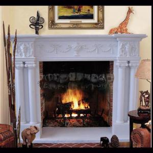 Quality Electric marble fireplace mantel surrounds with stone figure carvings,China marble fireplace supplier wholesale