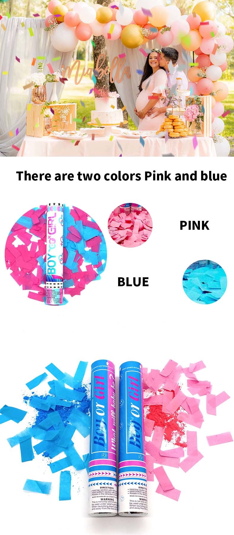24" Blue Pink Gender Reveal Powder Cannon Baby Shower Compressed Air Smoke Cannon