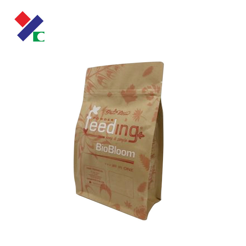 Printed Flat Bottom Kraft Paper Bag 340g Half Gusset Zipper Valve For Coffee Bean