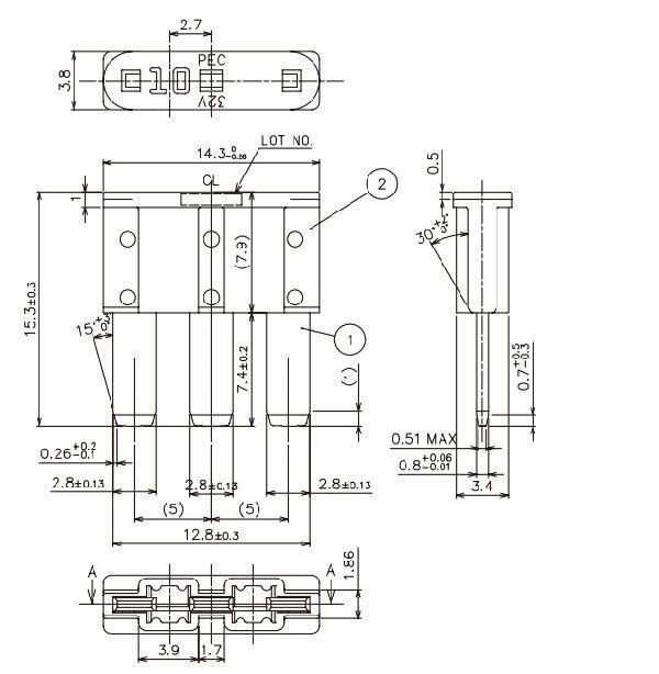 5A-15A Automotive Micro Fuses Plug In 3 Terminal Tiny Blade Legs 1
