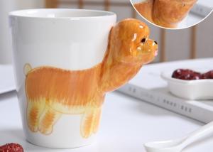 Quality 450ml Golden Retriever Cylinder Shape 3D Ceramic Mugs wholesale