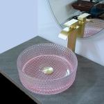 Pink Bottom Round Glass Sink Bowl Bathroom 15 Inch Height 15.8 Inch
