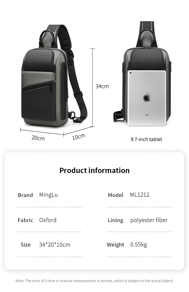MingLu New Multifunction Crossbody Men Bags Style Shoulder Bag Men Sling Single Chest Bag for Outdoor