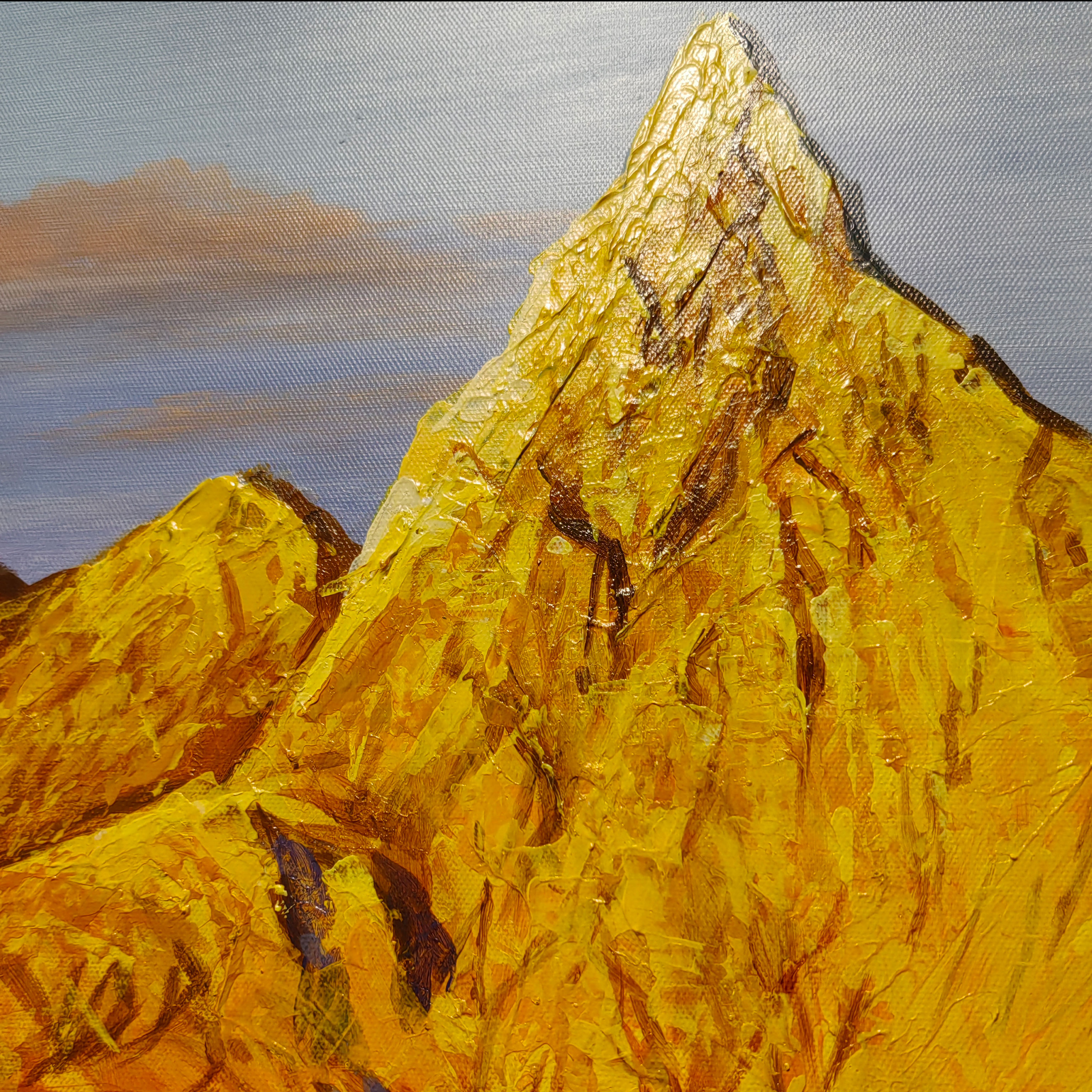 Custom Handpainted Golden Mountain Modern Abstract Thick Texture Canvas 3d Relief Painting with Various Print Method
