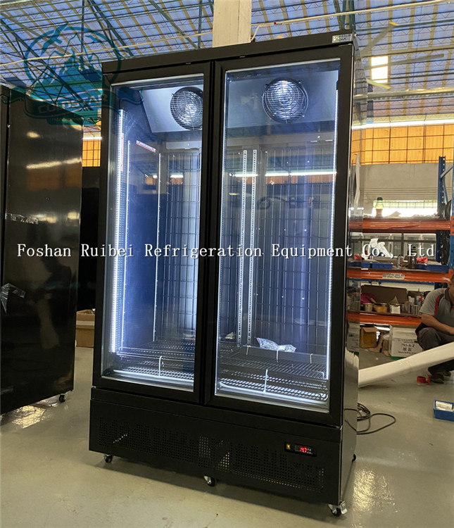 Supermarket Cold Drink Display Refrigerator 2 Glass Doors Upright Freezer