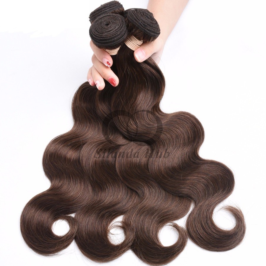 #4 Medium Brown Body Wave Remy Human Hair Bundles Sew In Weave Bundles Brazilian Bundle Deals