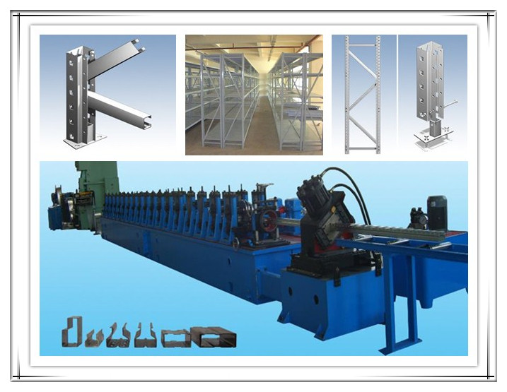 Color Steel Metal Storage Rack Making Machine With Gear Box Transmission