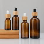 Essential Oil Frosted Bamboo Dropper Glass Bottle in 1oz 2oz 5ml 15ml 30ml with