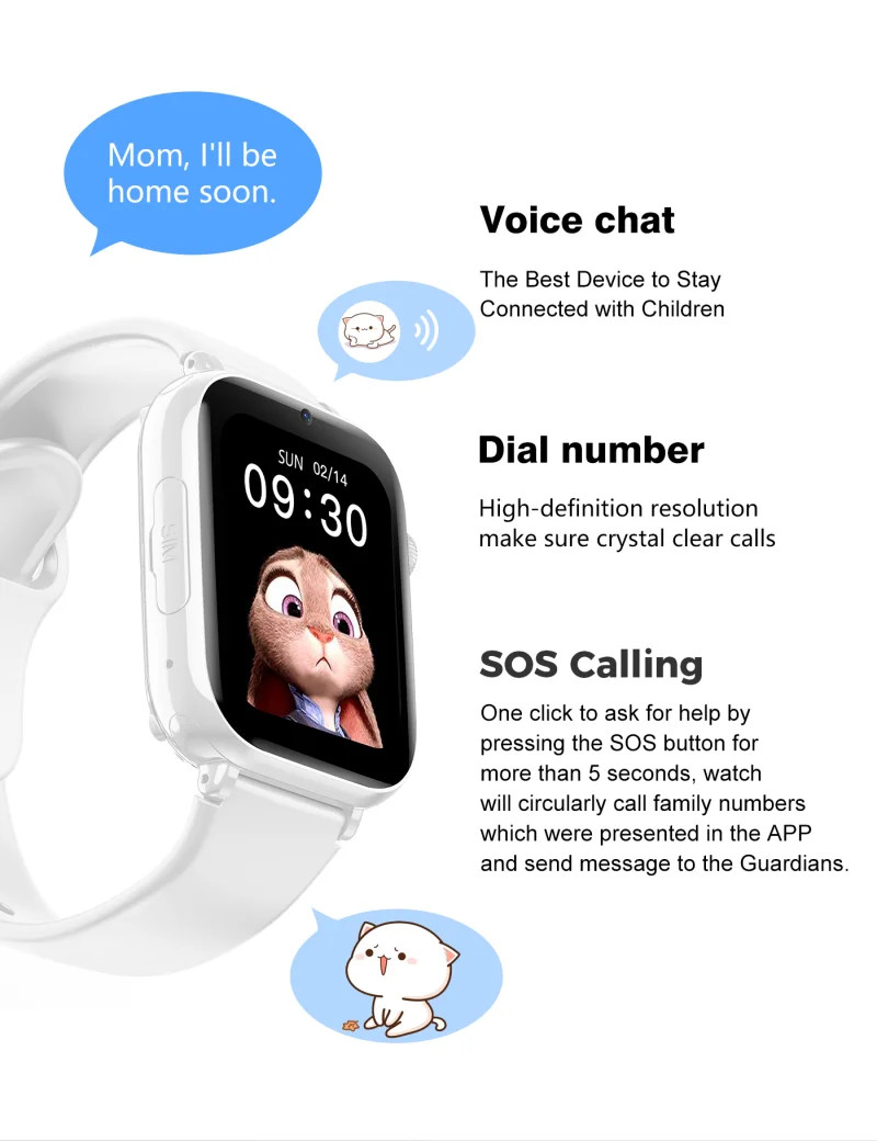 Sound Monitoring 4G Teenager Gps Tracker Watch LT38 WIFI LBS Location Childs Digital Watch