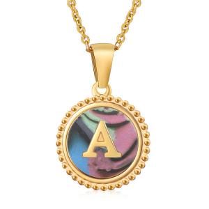 Quality Unique Jewelry 16MM 18K Gold Plated Stainless Steel 3D Shell Letter Necklace Women'S Letter Pendants wholesale