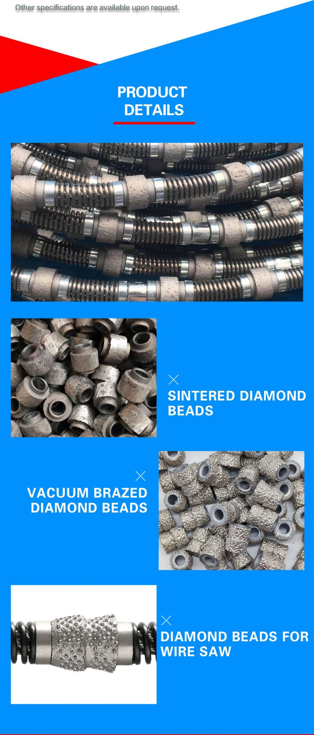 Stone Diamond Dry Cutting Beads Marble Sintered Diamond Bead for Wire Saw Accessories