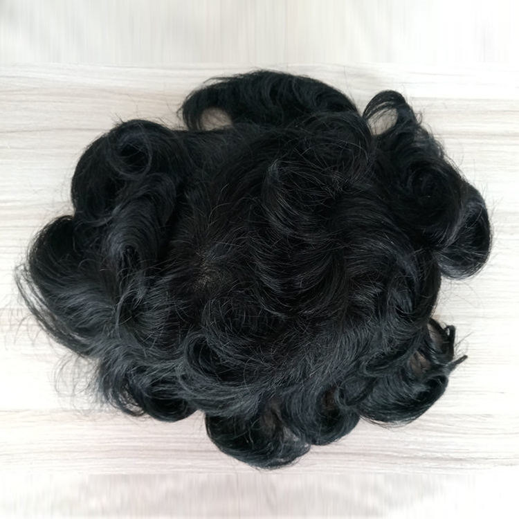 6 Inch Thin Skin Mens Toupee Human Hair Curly Wig 10A Grade OEM