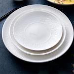Shabby Chic White Porcelain Dinnerware Sets Spot Embossed Scratches Resistant