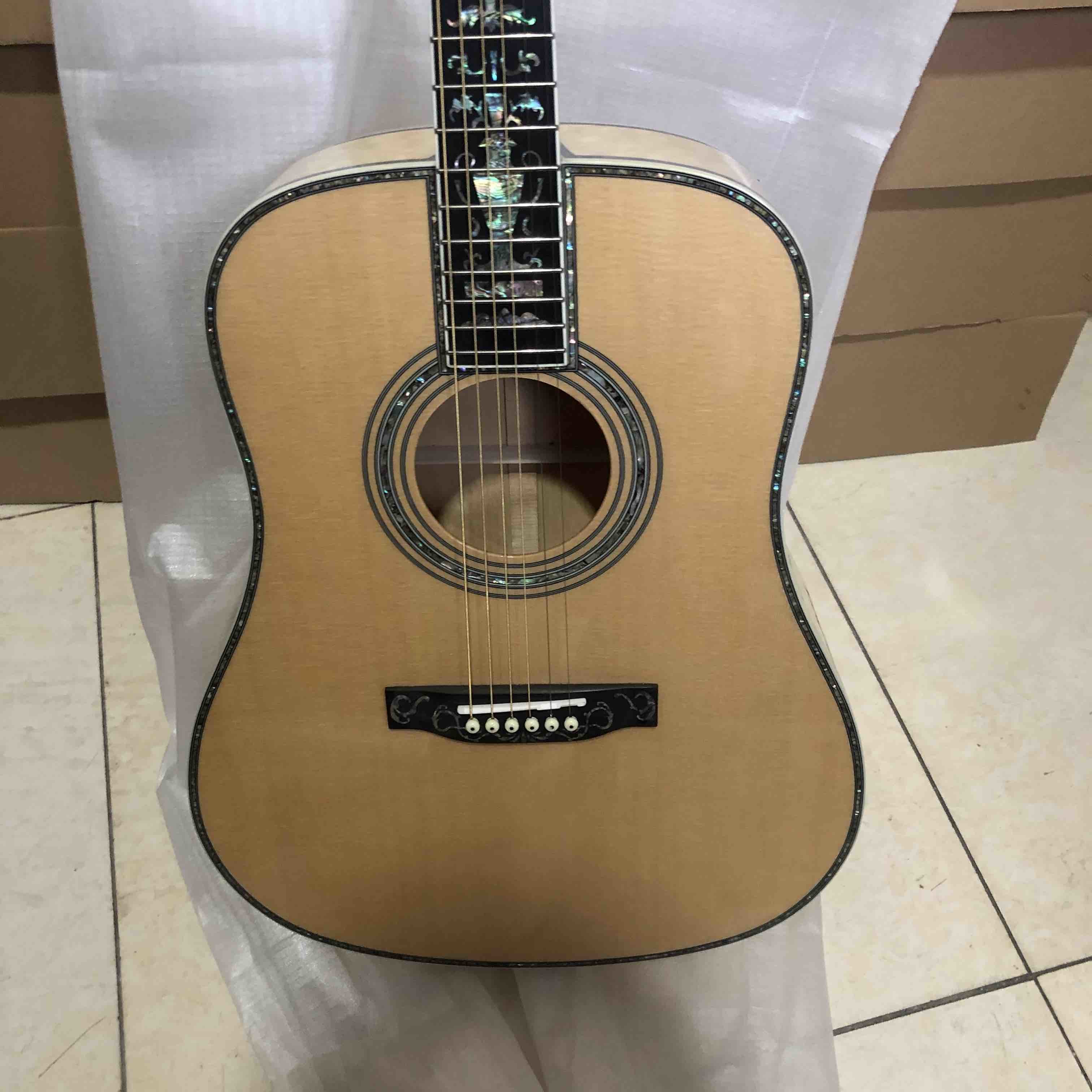 Solid Spruce Top Abalone D Style Acoustic Guitar with Spruce Maple Body Ebony Fingerboard