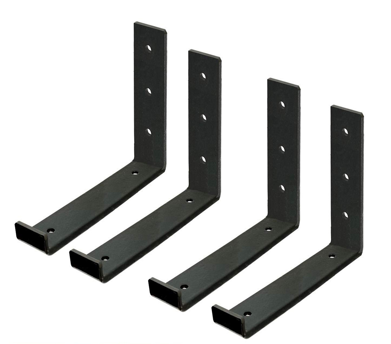 Shelf Brackets Heavy Duty Frosted Black Wall Bracket with Lip for Floating Shelves Rustic Iron Metal Shelf Bracket