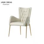 White Metal Frame Dining Chairs With Stainless Steel Legs Leather Cream Leather