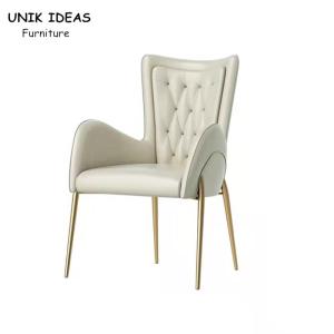 Quality White Metal Frame Dining Chairs With Stainless Steel Legs Leather Cream Leather Tufted Dining Chairs wholesale