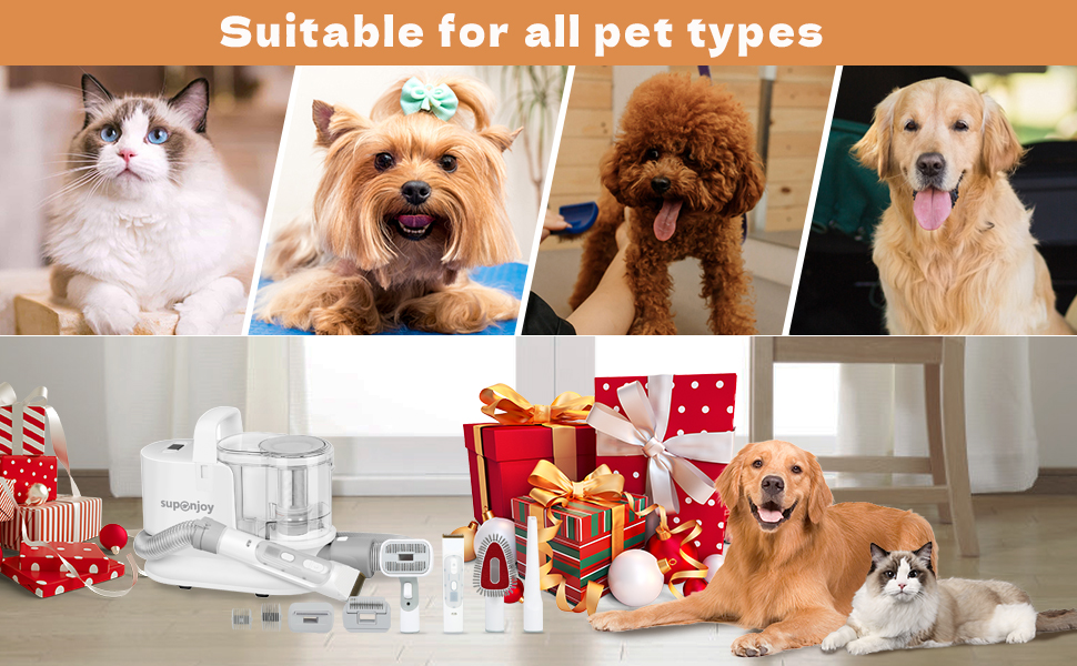 6 Grooming Tools included in 3.9kg White Pet Grooming Vacuum for Dog Cat