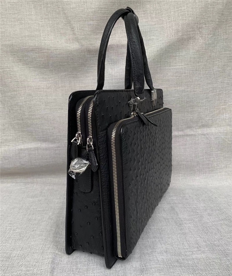 Authentic Real Ostrich Skin Men's Large Briefcase Laptop Purse Bag Genuine Exotic Leather Male Working Portfolio Handbag