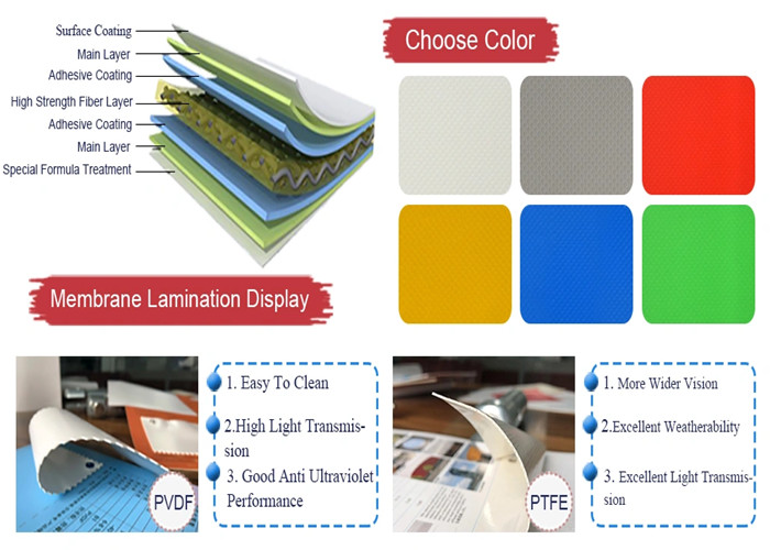Single Cantilever 1050g PVDF Tensile Fabric Architecture Canopy For School