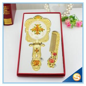 Quality Rose Design Metal Materials Vanity Girl Hollywood Cosmetic Makeup Table Mirror With Handle Wedding Gifts wholesale