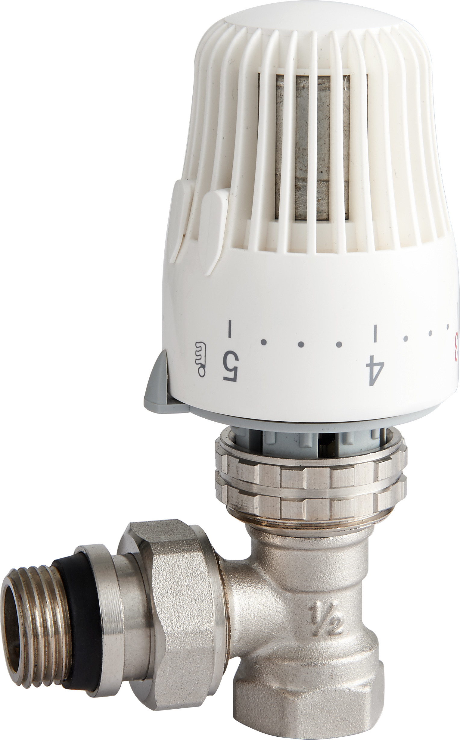 4601 Brass TRV Thermostatic Supply Valve Angle Type DN15 Nickel Plated with Female Threaded End x Flexible Male Nipple
