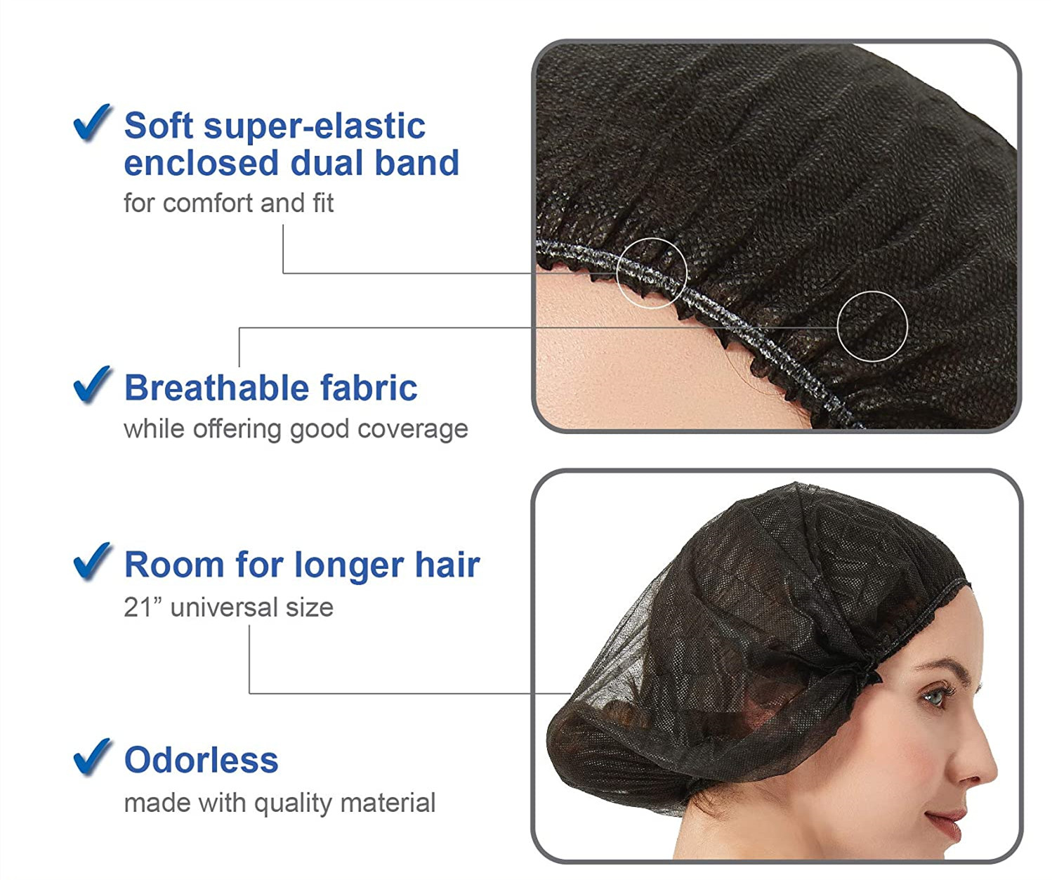 Elastic Band Disposable Non Woven Cap 24 Inch Blue Mob Cap