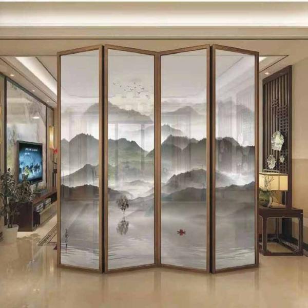 Landscape Painting Wire Glass Partition Screens 3mm Tempered Glass Partition