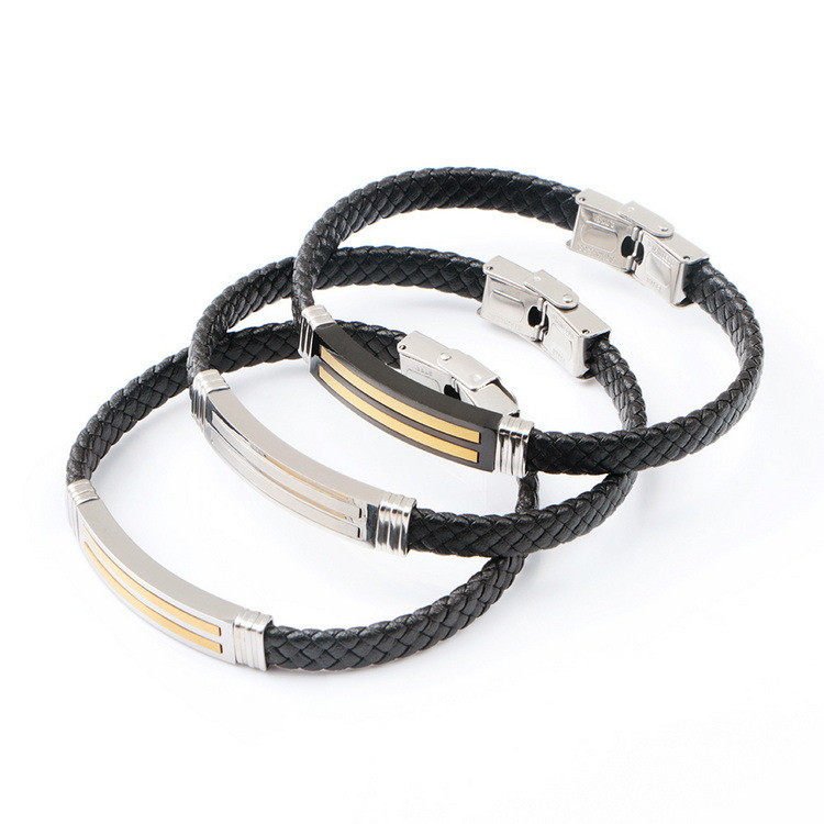 Leather rope bracelet trendy retro leather woven stainless steel men's bracelet fashionable