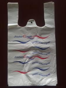Quality ECO-Friendly Plastic T Shirt Shopping Bags , White Colour With Printing , HDPE material wholesale