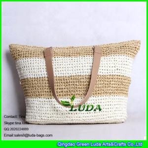 Quality LUDA hot sell handmade double crochet handbag striped straw beach tote bag wholesale