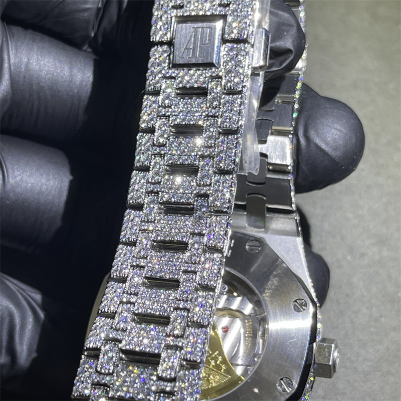 Royaloak Moissanite Iced Out Watch 3EX 14k White Gold Diamond Watch For Men