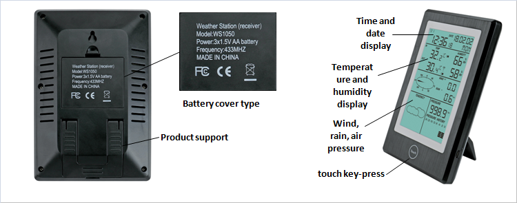 Indoor Temperature Range 0 To 50 °C WS1050 Professional Weather Station With Alarm Clock