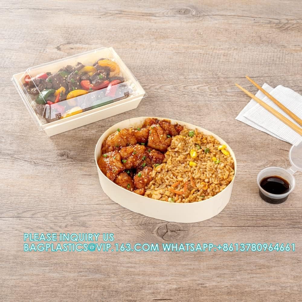 38 Ounce Compostable Food Containers, Oval Wooden Bento Boxes Disposable Wood Bowls Disposable, For Sushi