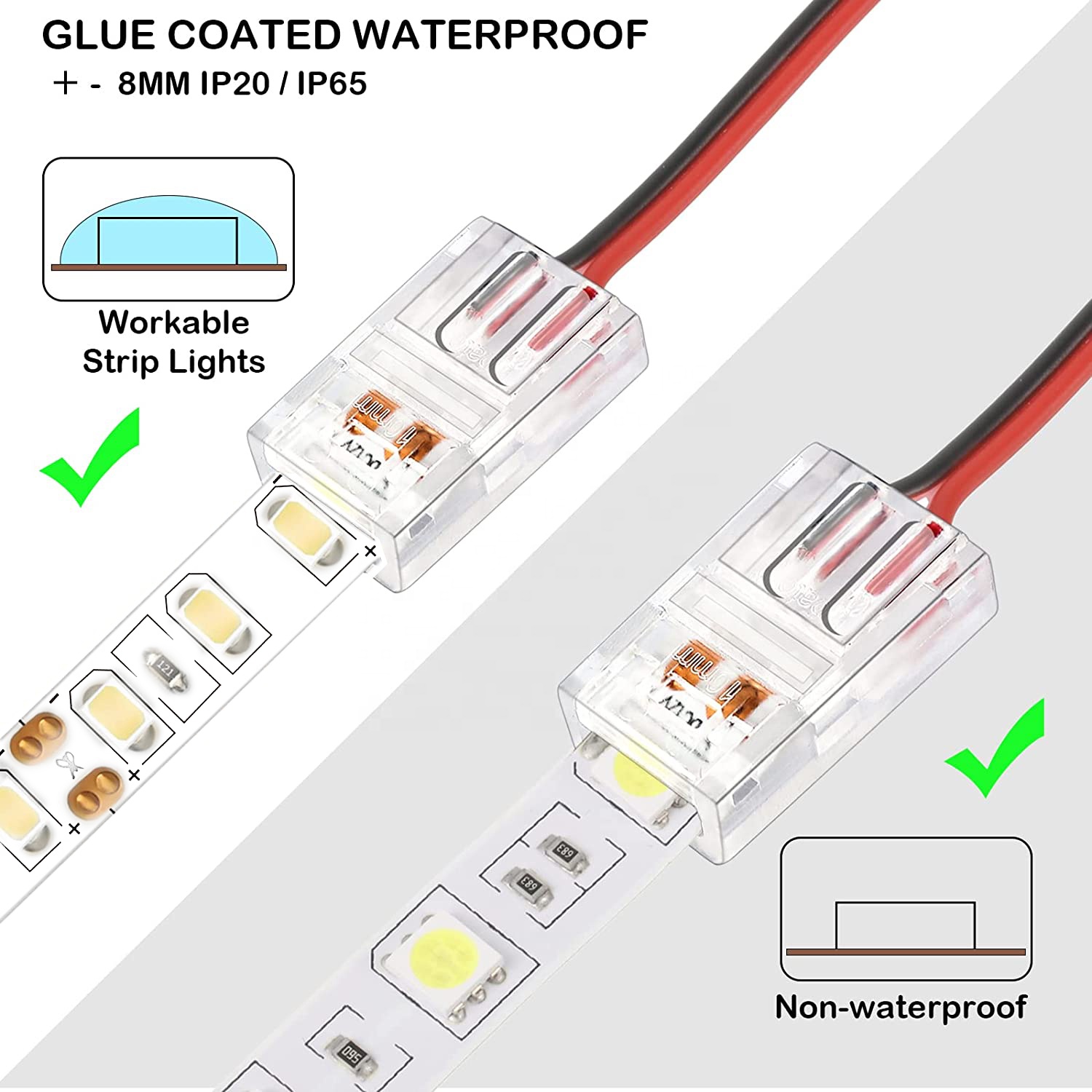 DIY Home Lighting Plastic 8mm 2 Pin SMD Cob Led Strip Connector for Modern Design