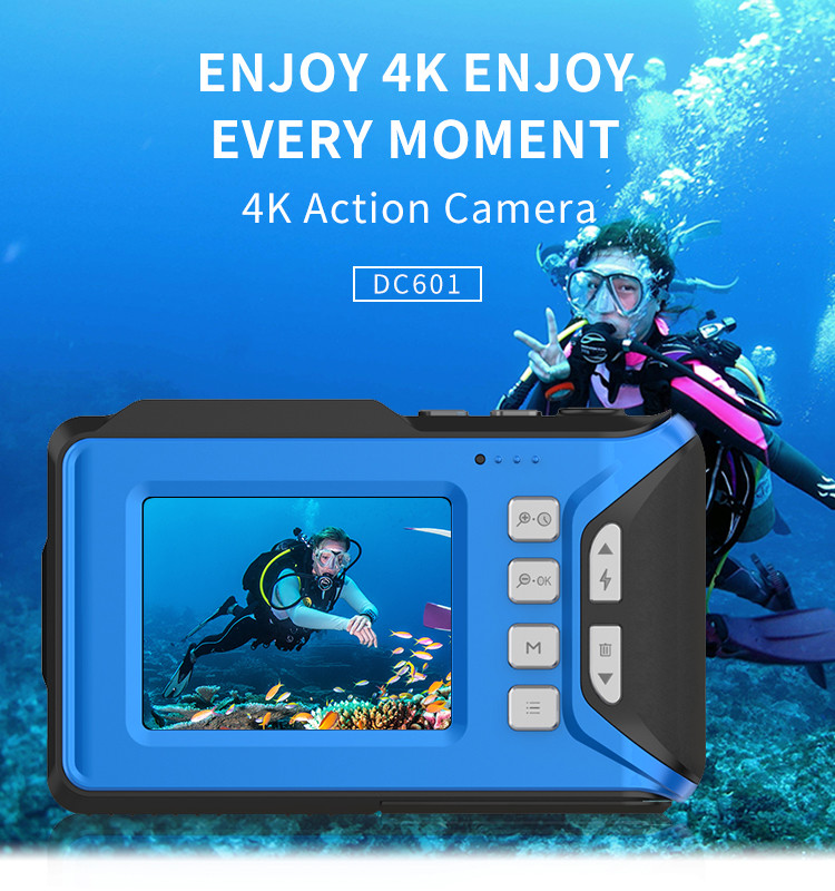 5 Meter 2.7" Waterproof Camcorder 4k 30fps USB Connector Dual Screen