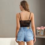 Personalised Spaghetti Strap Transparent Ladies Tops Lace Embroidered