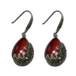 Vintage Sterling Silver Created Garnet with Marcasite Dangle Drop Earrings