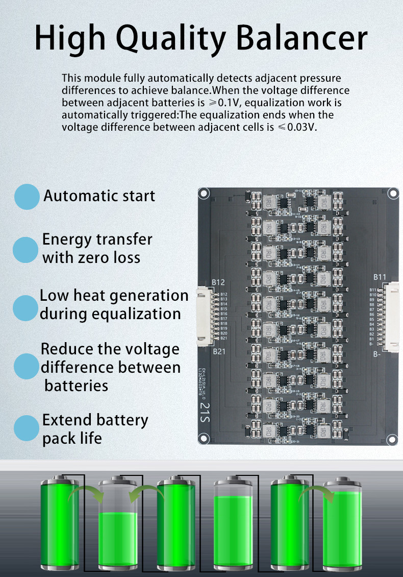 1A 2S - 24S Active Balancer BMS Lithium Lifepo4 Battery Inductive BMS Balance Board