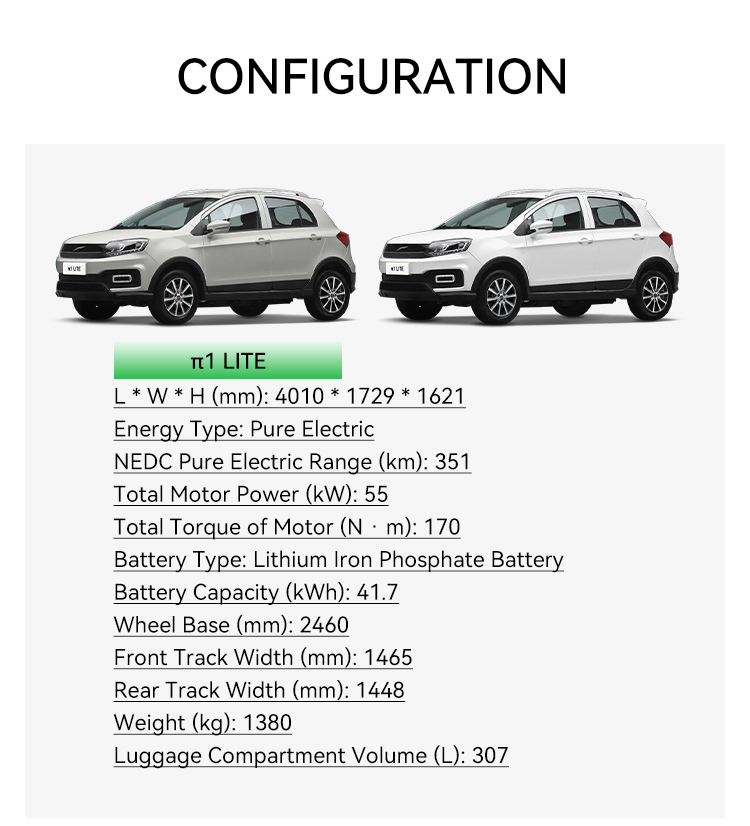 0km Yundu1/Yundu3 Luxury Four-wheel Electric Vehicles with 351km Cruising Range and Lithium Iron Phosphate Battery