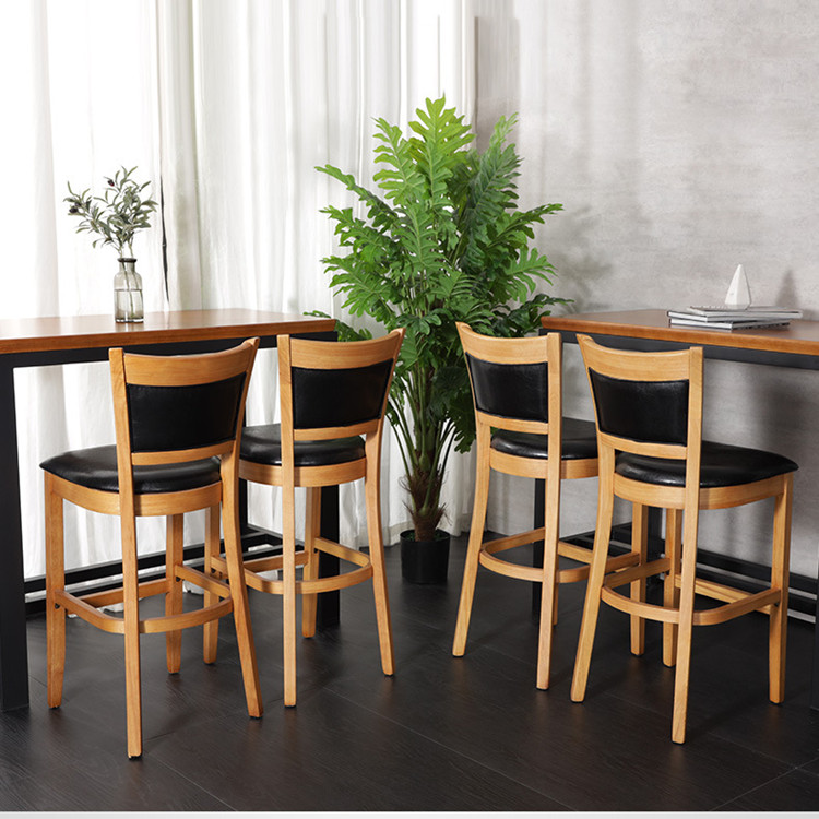 Adjustable Wooden Cafe Bar Stools Height For 42 Inch Counter Brown Leather